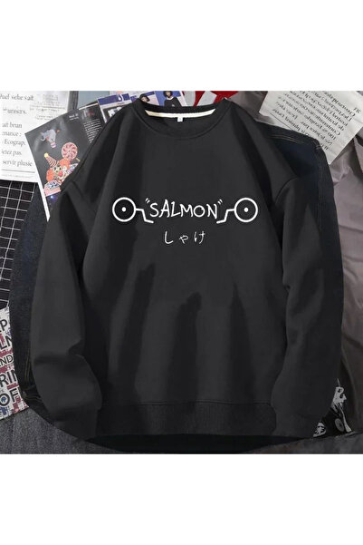 MODARİCH Hanorac oversize negru cu design somon - decolteu ridicat