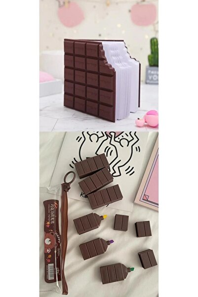 Modellino 6 قطع قلم تمييز على شكل شوكولاتة مع حقيبة بسحاب ومفكرة معطرة بالشوك...