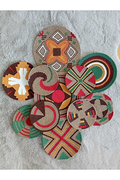 Joly El Yapımı Afrikan Tabak Etnik Hasır Tabak Seti Bohem Duvar Dekoru Afrika Tabak