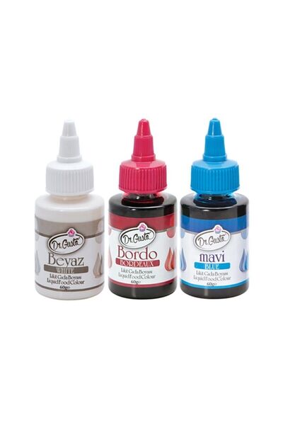 Dr. Gusto 60 Gr 3 Lü Beyaz-bordo-mavi Su Bazlı Likit Sıvı Gıda Boyası 3 Adet