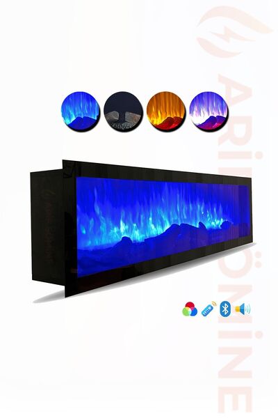 ARİF Dekoratif Elektrikli Yapay Şömine - 100x35x18 Cm - Kumanda, Sabit Çıtırtı Sesi Ve Bluetooth Hoparlör