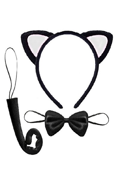 KOSTÜMCE Kedi Taç Kuyruk Papyon Set Çocuk