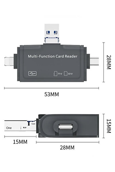 The Wlue Multi OTG Usb Ligtning iphone - iPad Uyumlu ve Type-C Girişli Kart Okuyucu Adaptör Çevirici