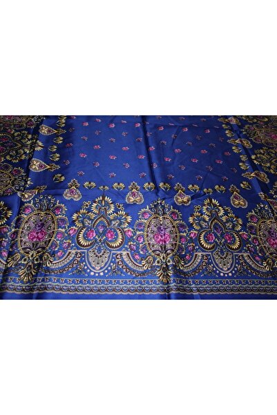 TikiTonki Etnik Çiçek Desenli Saten Lacivert Eşarp - 90x90