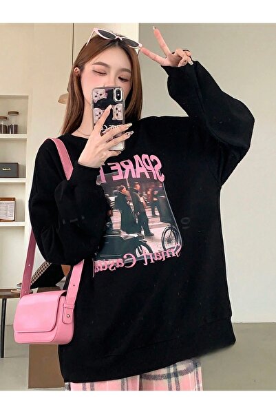 over head oh Black Spere Time Štampano Oversize kroj Hoodie - 3-nitna majica