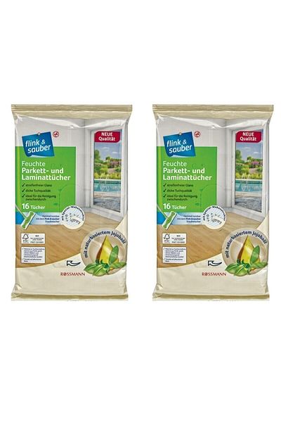 Flink Sauber Rossmann Natural Jojoba Oil Wet Cloths for Parquet and Laminated Surfaces 16 Pieces * 2 Pieces