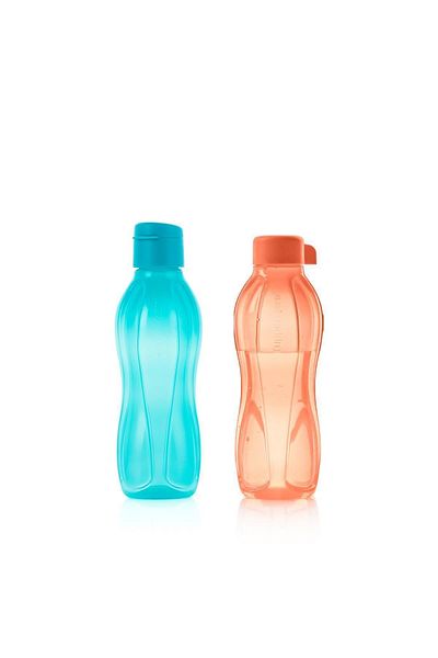 Tupperware Eco Bottle Water Bottle Easy Lid Blue and Orange 2 Pack 500 ml