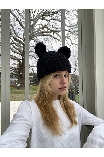 ALM Черна плюшена барета с мече