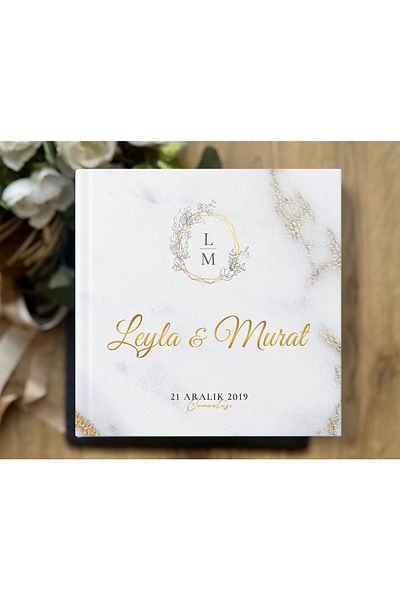Norm Design كتاب ذكريات الزفاف للضيوف والزوار بنمط ذهبي ورخامي
