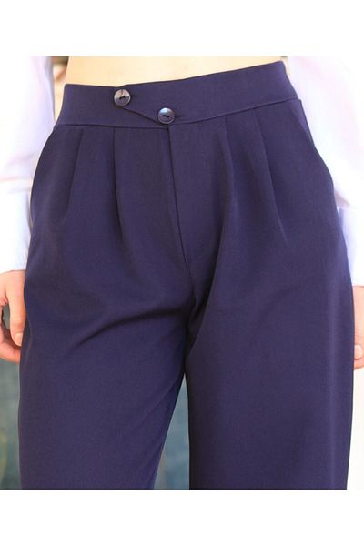 zanstil Zan Style Women's Pants - Atlas Fabric, Two Buttons, Two Pockets, Pleats and Back Waist Elastics