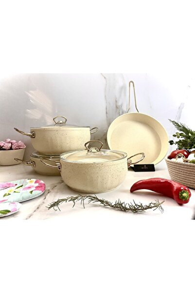 Evita Bio Granit Güveç Tencere Seti Gold Kulplu