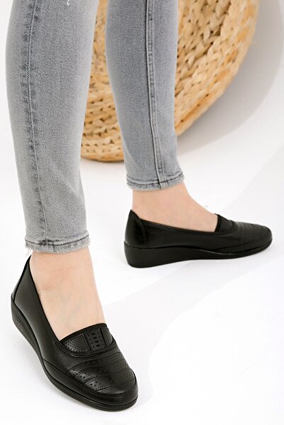KAOF SHOES Kadın Ayzen Siyah Klasik Ayakkabı Ortopedik Anne Ayakkabısı Anne Babet Ayakkabı Günlük Ayakkabı