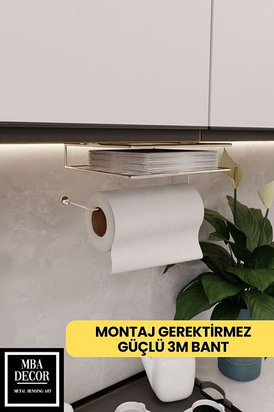 mba decor metal bending art Design ergonomic, argintiu, fără asamblare, instalare ușoară - Suport pentru șervețele și suport pentru prosoape de hârtie Veselă de bucătărie modernă
