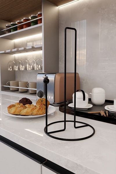 mba decor metal bending art Държач за кухненска хартия Harmony Black - Ергономичен дизайн, Държач за салфетки от неръждаема стомана, аксесоар за кухненска маса