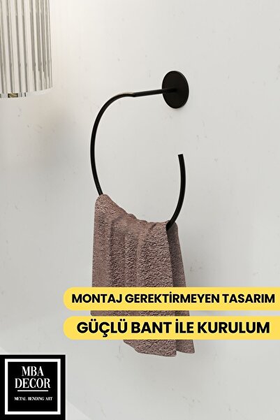 mba decor metal bending art Yakamoz Yapışkanlı Siyah Banyo Askısı Havluluk 15...