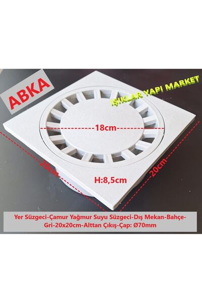 Abka Yer Süzgeci-Çamur Yağmur Suyu Süzgeci-Dış Mekan-Bahçe-Gri-20x20cm-Alttan...