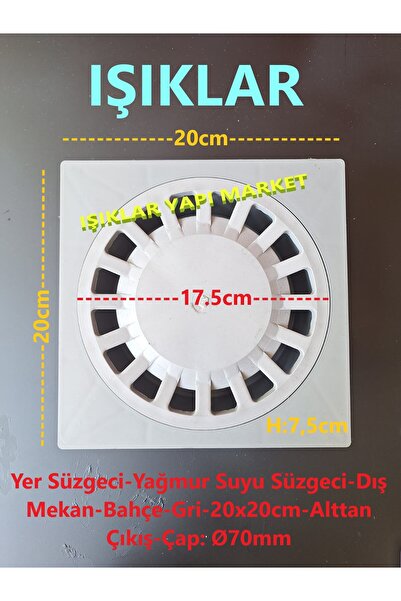 Işıklar Yer Süzgeci-Çamur Yağmur Suyu Süzgeci-Dış Mekan-Bahçe-Gri-20x20cm-Alt...