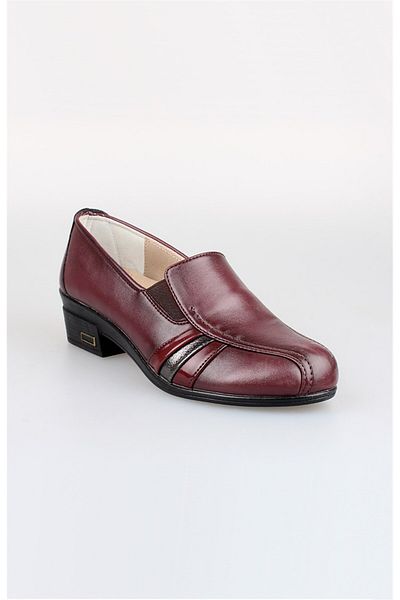EDİK Burgundy Edik Genuine Leather Lining Heel Cushioned System for Daily and Mother H514