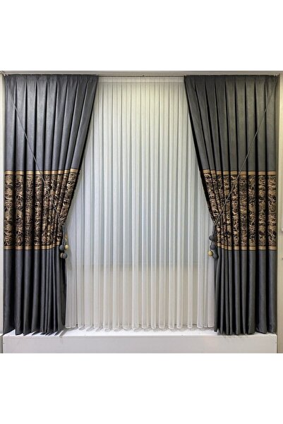 Emes Pano Fon Perde Antrasit Gold (Tek Kanat)