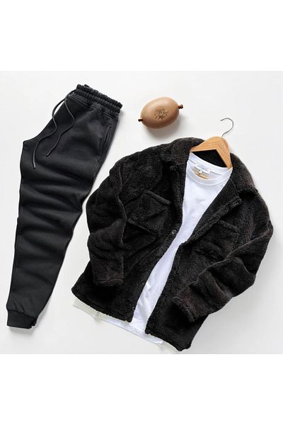 Fifty Color Unisex βελούδινο μαύρο μπουφάν και μαύρη φούτερ σε συνδυασμό κάτω επάνω