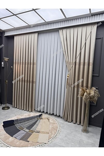 Emes Fon Perde, Elegans Seri,Göbek Orta Desen,Versace ,Blackout,Taç,Karartma,Brilant(Tek Kanat)