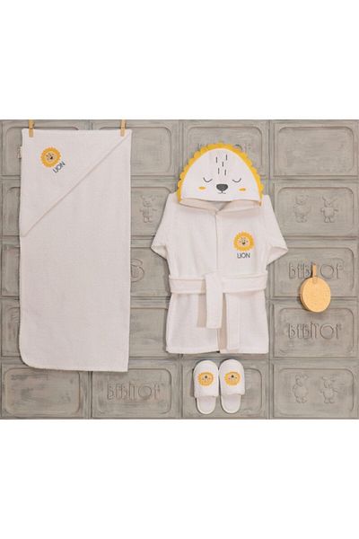 Bebitof Lion Figured Bathrobe Set 100% Cotton - Yellow