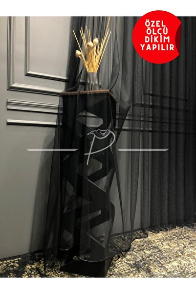 Emes Tül Perde Siyah Grek Tül Etek Kurşunlu (1 E 2.5 Normal Pileli)