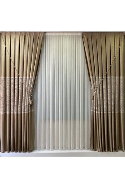 Emes Cortina de fundal cu panou cappuccino bej cu o singură aripă
