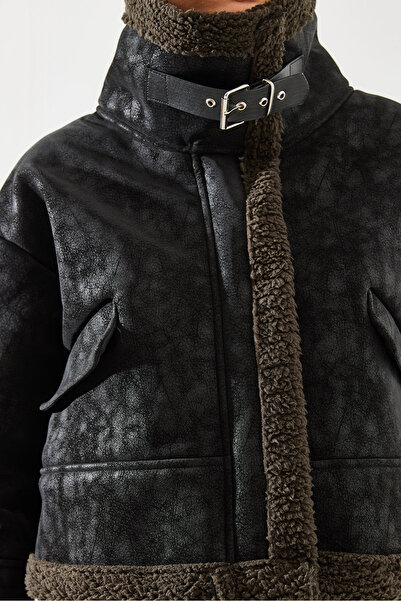 Bianco Lucci Kadın Yakası Tokalı Lamine Kısa Mont 2300 60251775