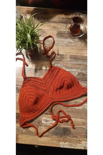 Kevser nur tuhafiye Hand Knitted Bustier Brick Color