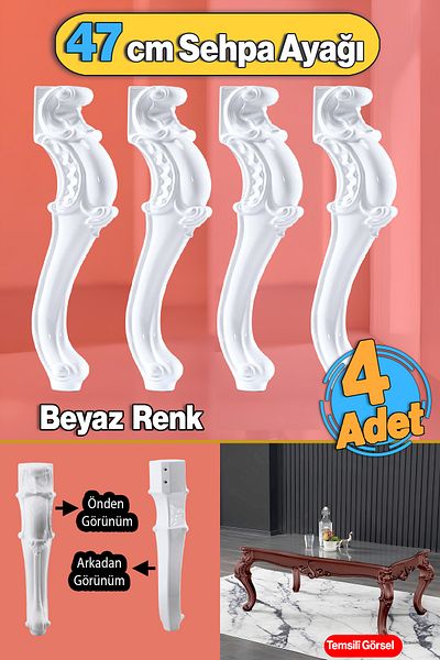 Badem10 Culoare Albă Plastic 4 Buc Valenta Picior Masă de Capăt 47 cm Mobilier Zigon Ceai Picior Masă de Capăt Picior