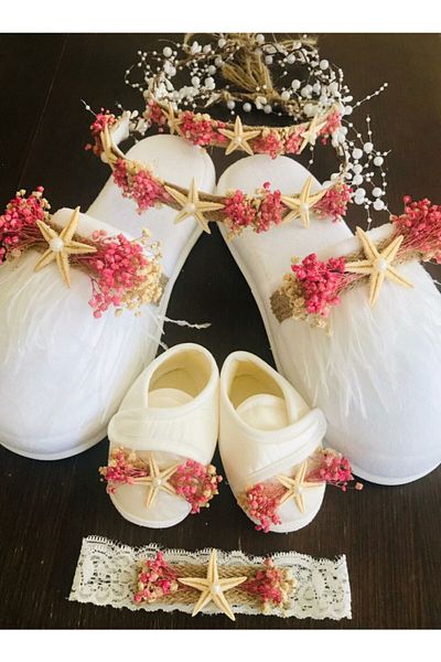 Hüner aksesuar Mother and Sister Crown Slippers with Pearls and Gift for Maternity