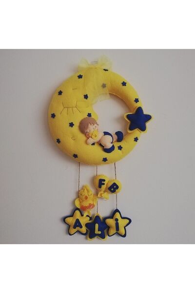 Keçevi Sarı Lacivert Bebek Kapı Süsü-isme Özel