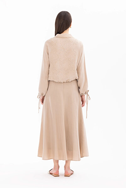 SEÇİL Μπεζ γυναικείο μπουφάν - γιακά πουκάμισο, κουμπί, μοντέλο 1012