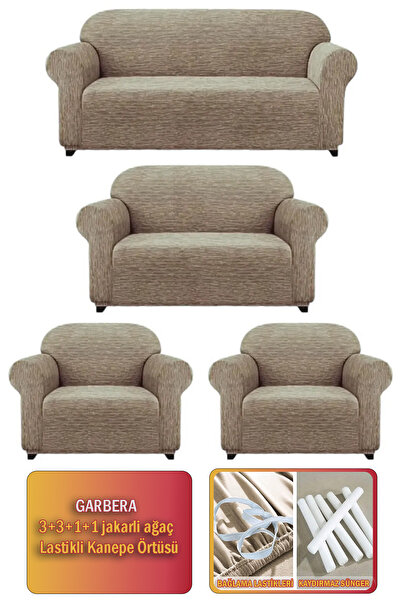 Gerbera Home Collection Set huse pentru scaune din scoarță de copac jacquard 3+3+1+1 Culoare bej