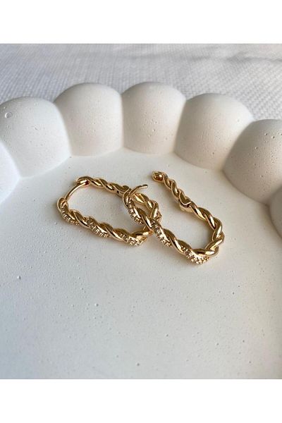 DEMOKAN Special Series Little Stone Women's Earrings - Thin Ellipse Twist Ring