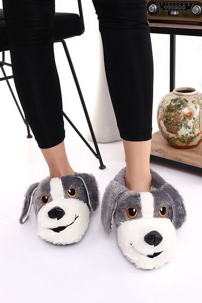 Wordex Animal H10 Dog Χειμερινές γυναικείες ανδρικές παντόφλες Indoor Silent Base Slippers