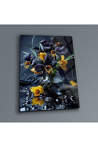 BV DEKOR Pictură pe sticlă cu flori, Calitate ultra înaltă, Decor modern de p...