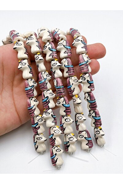 Ebruli Boncuk 21 mm Unicorn At 5’li Desenli Seramik Takı Yapımı Aksesuar Boncuk Bead (5 Adet)