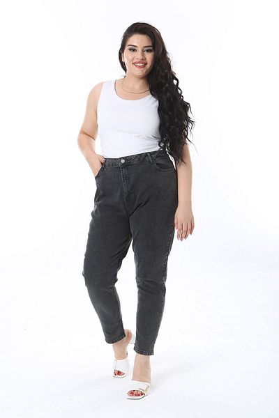Şans High Waist 5 Pocket Anthracite Lycra Skinny Jeans - Large Size 65N38283
