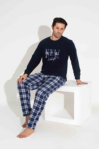 MİRELLA Set de pijamale pentru bărbați, cu mâneci lungi, în carouri și cu mod...