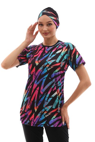 medipek Roter gemusterter Lycra-Halbbedeckter Hijab-Badeanzug
