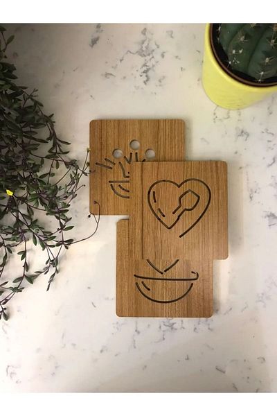 Pey Aksesuar Wooden Trivet Set - Pot Pan Teapot Coaster