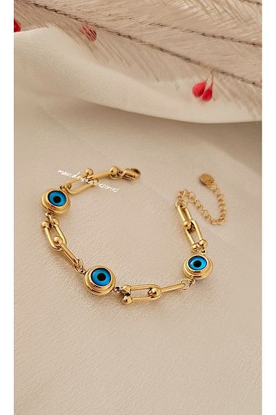 m mavi deniz accesories Steel Bracelet Evil Eye Bracelet Evil Eye Bead Detailed Bracelet