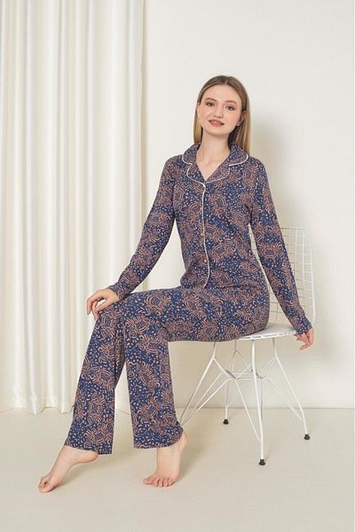 Tarık Patterned Bamboo Fabric - Front Buttoned Women's Seasonal Pajama Set