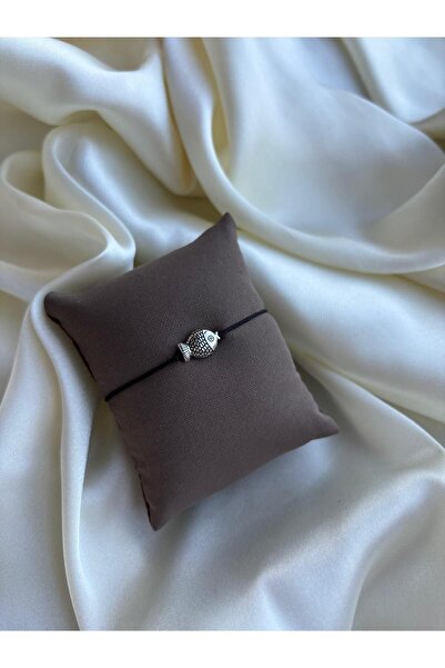 PEONY peonyofficiall Erkek Bileklik Gümüş Balık Bileklik Siyah İpli Bileklik