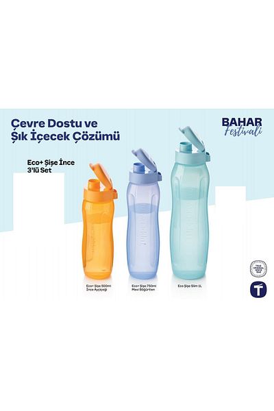 Tupperware Eco Bottle Drinker Thin Set of 3 (500 ml, 750ml, 1 lt)
