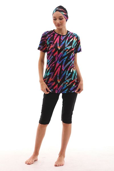medipek Roter gemusterter Lycra-Halbbedeckter Hijab-Badeanzug