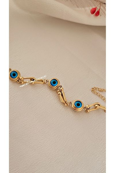 m mavi deniz accesories Steel Bracelet Evil Eye Bracelet Evil Eye Bead Detailed Bracelet