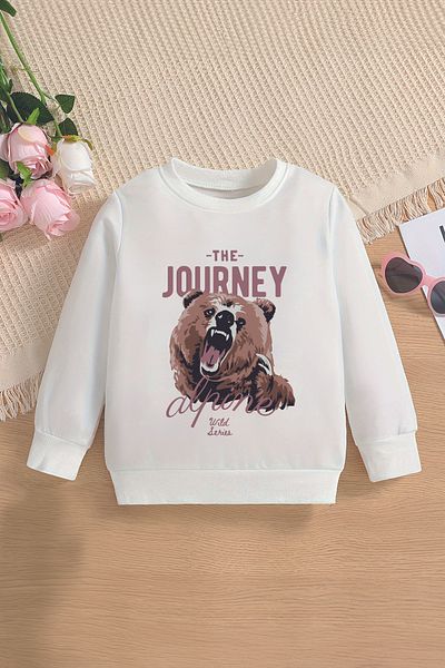 MYADA Детски суитшърт с принт на алпийско мече The Journey - голям размер - 12688